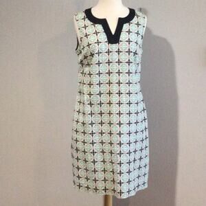 Talbots Blue/floral Zipper Back Side Pockets V-neck Midi Shift Dress Size 10